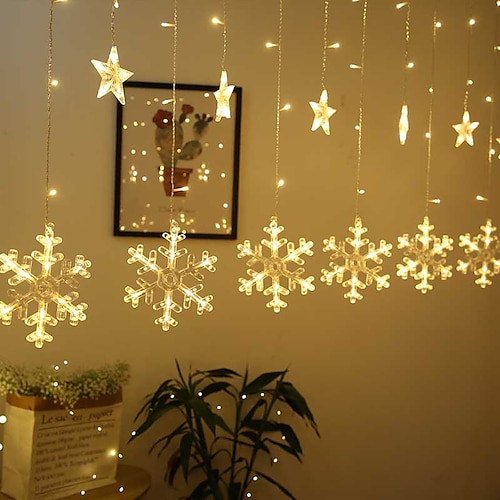 

Cortina de floco de neve luzes de corda de natal 138 luzes led para quarto operadas por bateria luzes de decoração de 2,5 metros 8 modos com controle remoto inteligente para festa de casamento de natal em casa