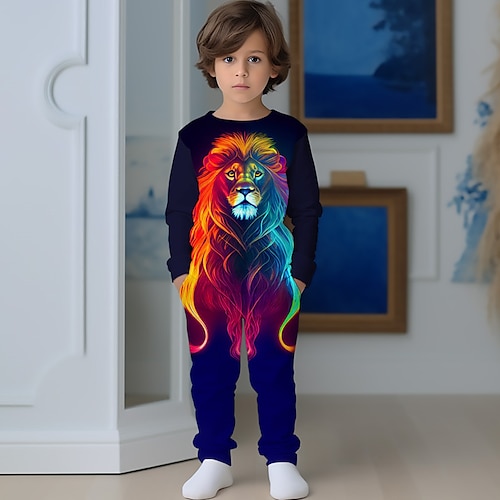 

Para Meninos 3D Gráfico Animal Leão Moletom Calças Conjunto Manga Longa impressao 3D Outono Inverno Ativo Moda Legal Poliéster Infantil 3-12 anos Ao ar livre Rua Férias Normal