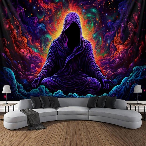 

Halloween-Tod, Schwarzlicht-Wandteppich, UV-reaktives Leuchten im Dunkeln, Trippy Misty Ghost, hängender Wandteppich, Wandkunst-Wandbild für Wohnzimmer und Schlafzimmer