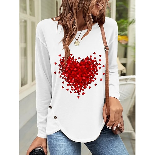 

Femme T shirt Tee Noir Blanche Rose Claire Cœur Imprimer manche longue Valentin Fin de semaine basique Col Rond Peinture