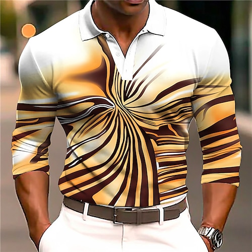 

de impresión en 3D Estampados Casual Hombre 3D Estampado POLO polo de golf Exterior Casual Diario Ropa de calle Manga Larga Diseño Camisas de polo Amarillo Gris Otoño invierno S M L Polo de solapa