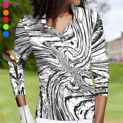 

Femme T-shirt POLO Chemise de golf Polo boutonné Respirable Séchage rapide Evacuation de l'humidité manche longue Vêtements de golf Top Standard Imprimé Printemps Automne Tennis Le golf Pickleball