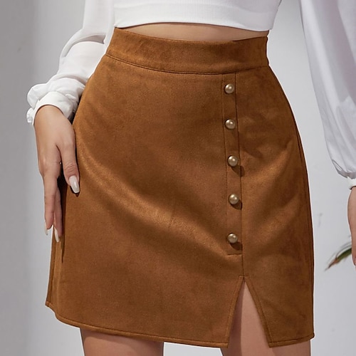 

Women's Skirt Bodycon Mini Polyester Black Brown Khaki Skirts Fall Winter Split Ends Fashion Elegant Street Daily S M L