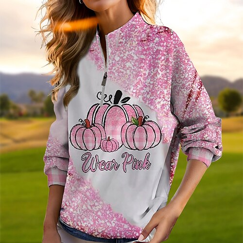 

Damen-Golfpullover, Halloween-Shirt, Golf-Sweatshirt, thermisch, warm, atmungsaktiv, feuchtigkeitsableitend, langärmelig, Golf-Oberbekleidung, Oberteil, Seitentaschen, 1/4-Reißverschluss, bedruckt, Frühling, Herbst, Tennis, Golf, Pickleball