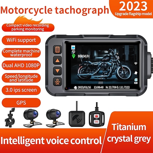 

Se65 câmera de traço de motocicleta à prova d'água 1080p hd frente traseira lente dupla dirigindo gravador de vídeo wi-fi com gps