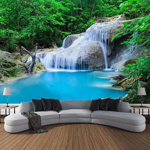 

Tapiz colgante de cascada con paisaje de bosque, arte de pared, tapiz grande, decoración mural, fotografía, telón de fondo, manta, cortina, hogar, dormitorio, sala de estar, decoración