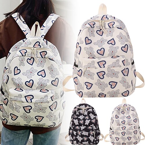 

Women's Backpack School Bag Bookbag School Character Nylon Large Capacity Zipper Black White