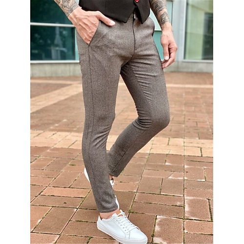 

Homens Calças chinês Calça casual Bolsos Tecido Conforto Escritório O negócio Casual Misto de Algodão Moda Roupa de rua Cinzento Escuro Micro-Elástica