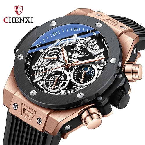 

Chenxi hommes montre à quartz bracelet en cuir synthétique polyuréthane avec chronographe top marque sport quartz hommes montres lumineux étanche montre-bracelet