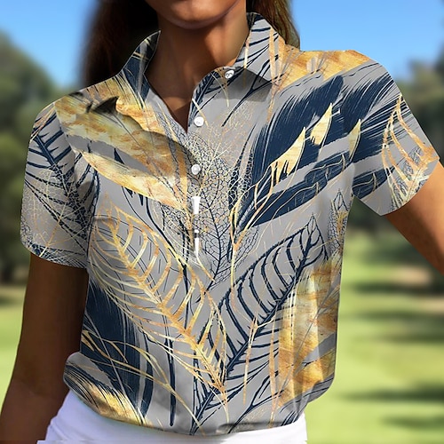 

Women's Golf Polo Shirt Yellow Pink Blue Short Sleeve Sun Protection Top Leaf Ladies Golf Attire Clothes Outfits Wear Apparel