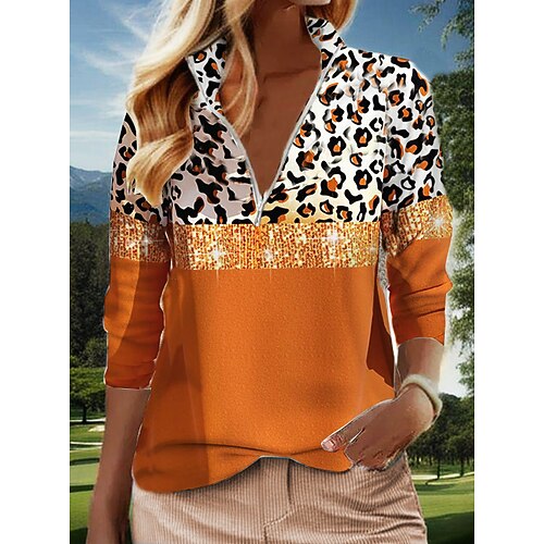 

Femme T-shirt POLO Chemise de golf Respirable Séchage rapide Evacuation de l'humidité manche longue Vêtements de golf Top Standard Zippé Col Montant Imprimé Printemps Automne Tennis Le golf Pickleball