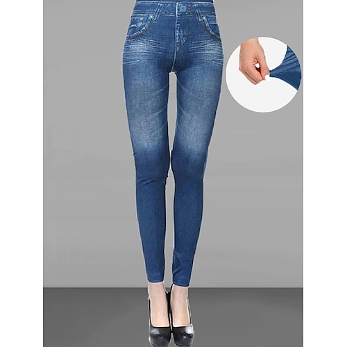 

женские узкие джинсы леггинсы из искусственного денима черный синий пепельный цвет с высокой талией модная уличная одежда повседневная уличная повседневная одежда с карманом высокий вырез высокая эластичность полная длина воздухопроницаемость однотонные s