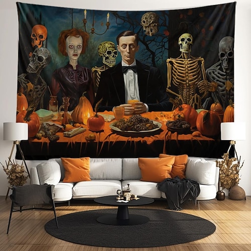 

Halloween Horror Dinner Hanging Tapestry Wall Art Large Tapestry Mural Decor Photograph Backdrop Blanket Curtain Home Bedroom Living Room Decoration