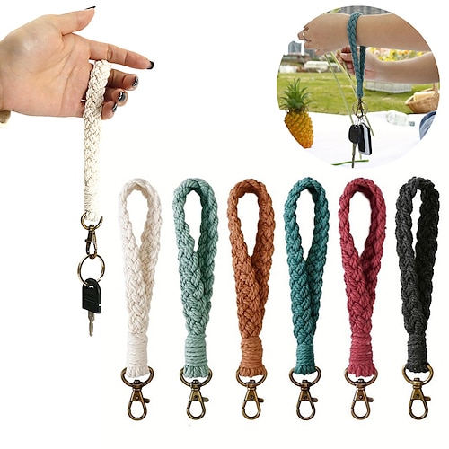 

Weicher Makramee-Schlüsselanhänger, Boho-handgemachtes Armband, Schlüsselanhänger, Vintage-Handgelenk-Lanyard, exquisiter Halter für Frauen, 1 Stück