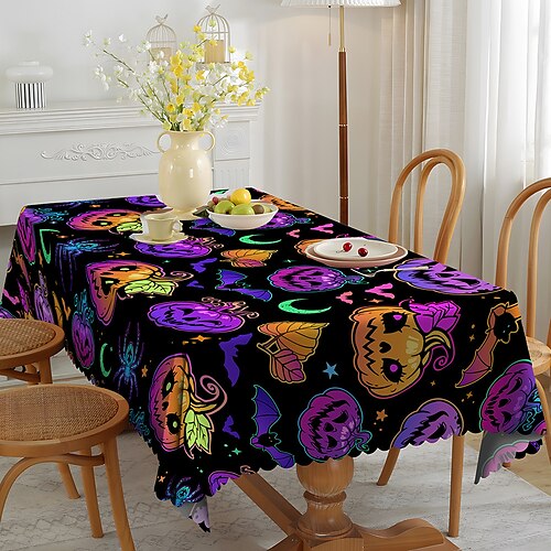 

Waterproof Halloween Tablecloth, Halloween Table Cloth for Rectangle Table, Halloween Pumpkin Spider Web Pattern Washable Table Cover for Picnic Party Outdoor Dinner Dining Room