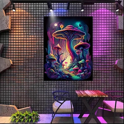 

lumière noire tapisserie uv réactive lueur dans l'obscurité trippy brumeux champignon nature paysage suspendu tapisserie mur art mural pour salon chambre