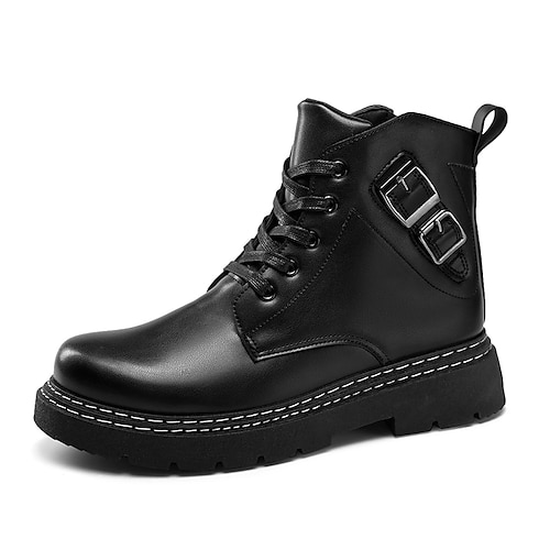 

Hombre Botas Zapatos casuales de hombre Botas de Combate Botas de trabajo Botas de Moto Británico Exterior Diario Zapatos de Paseo PU Altura Incrementando Mitad de Gemelo Negro Otoño Invierno