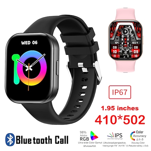 

696 QA98 Montre intelligente 1.95 pouce Smartwatch Montre Connectée Bluetooth Podomètre Rappel d'Appel Moniteur de Sommeil Compatible avec Android iOS Femme Hommes Mode Mains-Libres Rappel de Message