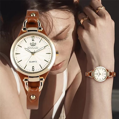 

Women Quartz Watch Minimalist Casual Round Dial Rivet PU Leather Thin Strap Wristwatch Ladies Analog Quartz Watch Gift