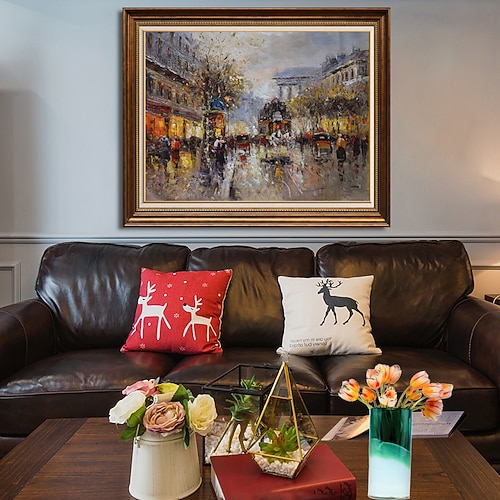 

pintura a óleo artesanal lona arte de parede decoração impressão famosa pintura edward paris street view paisagem europeia para decoração de casa pintura sem moldura enrolada não esticada