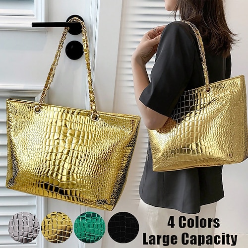 

Femme Fourre-tout Sac d'épaule Sac hobo faux cuir Soirée du quotidien Vacances Chaîne Grande Capacité Etanche Poids Léger Couleur unie Crocodile Argent Noir Dorée