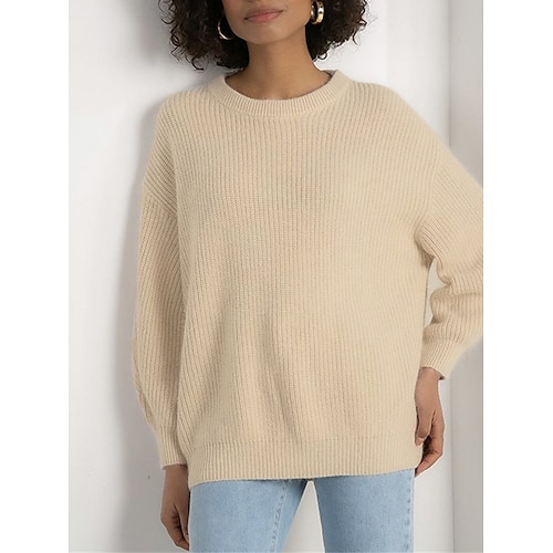 

Mujer Suéter de punto Puente Estriado Tejer De Gran Tamaño Color sólido Cuello Barco Elegante Suave Exterior Hogar Otoño Invierno Amarillo Claro Sandía Roja Tamaño Único