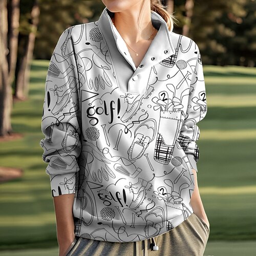 

Damen Golf-Hoodie Golfpullover Atmungsaktiv Schnelltrocknend Feuchtigkeitsableitung Langarm Golfbekleidung Golfkleidung Regular Fit Taste Stehkragen Bedruckt Frühling Herbst Tennis Golfspiel