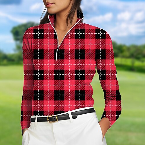 

Mujer Camisas de polo Camiseta de golf Transpirable Secado rápido Dispersor de humedad Manga Larga Ropa de golf ropa de golf Ajuste regular Cremallera Cuello alto Plaid Primavera Otoño Tenis Golf