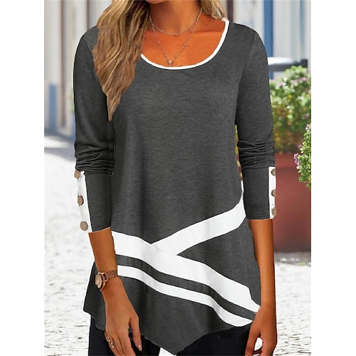 

Femme T shirt Tee Bleu Gris Bloc de couleur Imprimer manche longue du quotidien Fin de semaine du quotidien basique Col Rond Standard Peinture Automne hiver