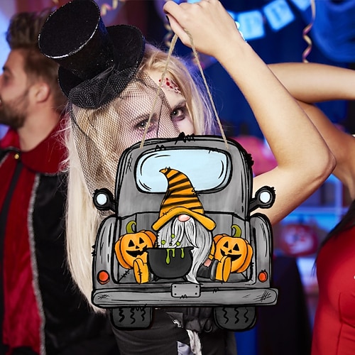 

Halloween-Holzauto-Kürbis-Tag-Festival-Feier-Heimdekoration-Fenster- und Flur-Kleiderbügel