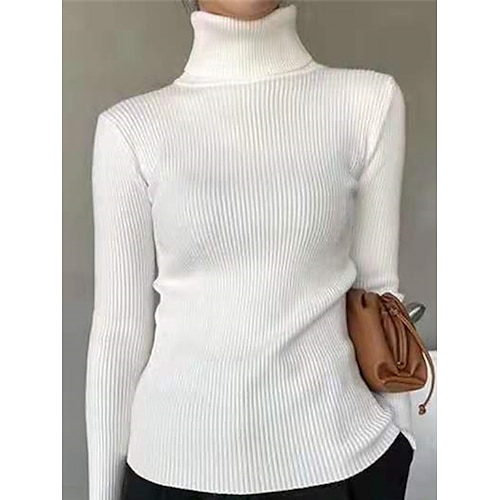 

Mujer Suéter de punto Puente Estriado Tejer Retazos Color sólido Cuello Alto Elegante Casual Exterior Diario Otoño Invierno Negro Blanco Tamaño Único