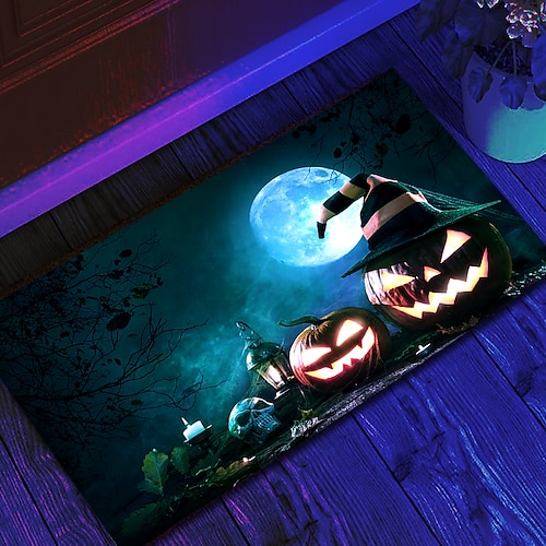 

Tapete estampado com luz negra fantasma de halloween tapete reativo uv que brilha no escuro tapete grande antiderrapante para decoração de quarto caveira de abóbora