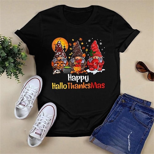 

Women's T shirt Tee Halloween Shirt Black Letter Pumpkin Print Short Sleeve Christmas Halloween Basic Round Neck Regular Fit Painting