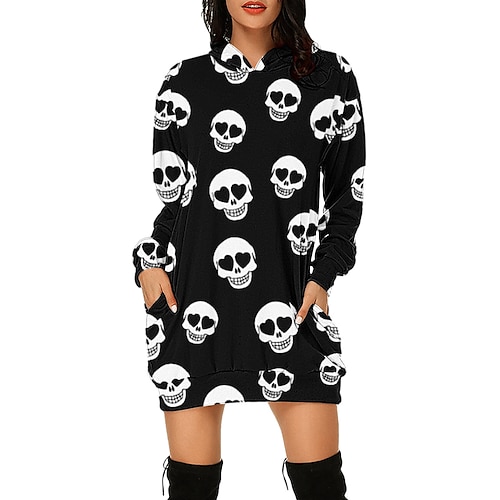 

Halloween Kürbis Schädel/Skelett Hoodie-Kleid Bedruckt Grafik Kleid Für Damen Erwachsene 3D-Druck 100% Polyester Halloween Casual