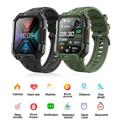

696 F307 Montre intelligente 2.1 pouce Smartwatch Montre Connectée Bluetooth Surveillance de la température Podomètre Rappel d'Appel Compatible avec Android iOS Femme Hommes Mode Mains-Libres Rappel