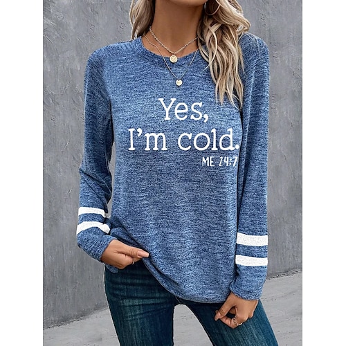 

Damen T Shirt Blau Purpur Grün Buchstabe Bedruckt Langarm Täglich Wochenende Basic Rundhalsausschnitt Farbe