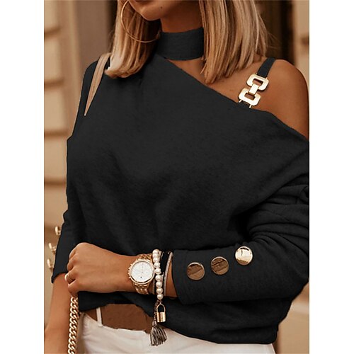 

Mujer Suéter de punto Puente Estriado Tejer Hombro frío Color sólido Cuello Barco Elegante Casual Exterior Hogar Otoño Invierno Negro Beige S M L