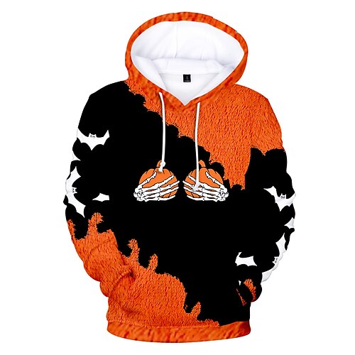 

Halloween Pumpkin Skull Skeleton Hoodie Print Front Pocket Graphic Hoodie For Men's Women's Unisex Adults' 3D Print 100% Polyester Halloween Vacation