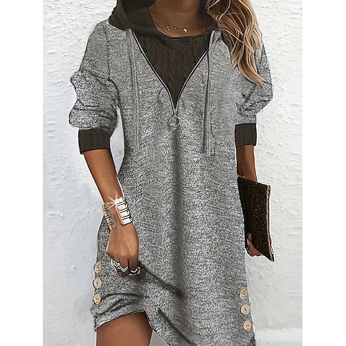 

Women's Pullover Sweater Jumper Jumper Ribbed Knit Patchwork Button Color Block Hooded Stylish Casual Outdoor Daily Fall Winter Printed zipper gray S M L