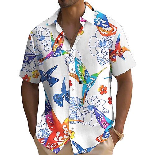 

Herren Hemd leinenhemd Blumen Vogel Grafik-Drucke Umlegekragen Schwarz Weiß Outdoor Strasse Kurze Ärmel Bedruckt Bekleidung Leinen Modisch Designer Brautkleider schlicht Weich