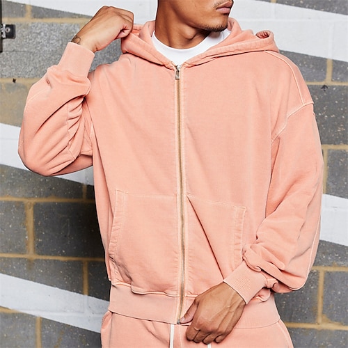 

Homens Moletom Moletom zip Up com capuz Preto Rosa Cinzento Escuro Bege Com Capuz Tecido Desportos e Ar livre Diário Feriado Roupa de rua Legal Casual Primavera Outono Roupa Moletons Moletons