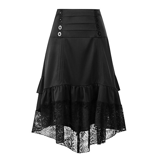 

Damen Rock A-Linie Midi Polyester Schwarz Rote Blau Röcke Winter Rüsche Patchwork Spitzenbesatz Modisch Brautkleider schlicht Strasse Täglich S M L