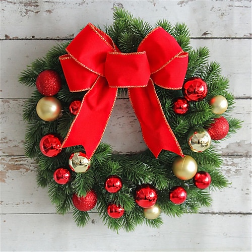 

Couronne de noël avec nœud papillon, boule de noël, fenêtre d'affichage, porte suspendue, décoration de couronne de vacances