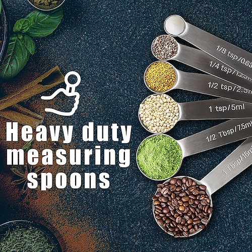 Measuring Spoon Set, Stainless Steel Measuring Spoons, Set of 6 Metal  Measuring Spoon for Measuring Dry and Liquid Ingredients of Cooking Baking