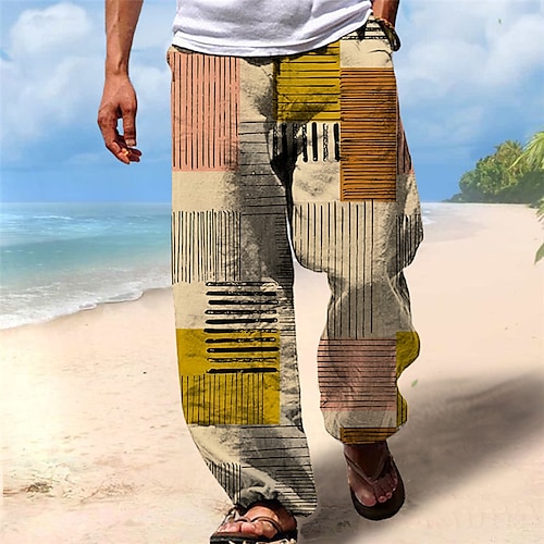 

Homme Pantalon pantalon été Pantalon de plage Cordon Taille elastique Impression 3D marinière Imprimés Photos Géométrie Confort Casual du quotidien Vacances Vêtement de rue Hawaïen Bleu Vert