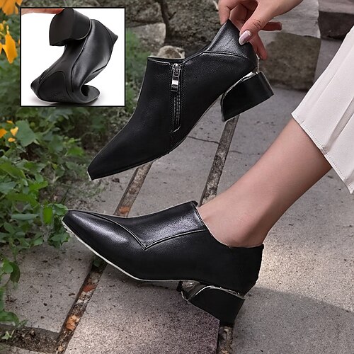 

Women's Heels Boots Slip-Ons Comfort Shoes Work Daily Zipper Block Heel Pointed Toe Casual Comfort Minimalism Faux Leather Zipper Solid Color Black White Red