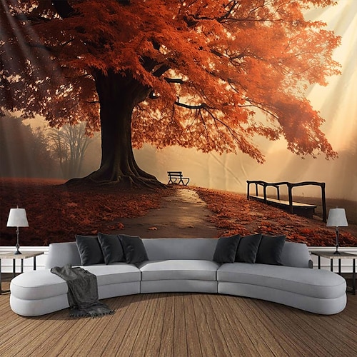 

Fall Forest Hanging Tapestry Wall Art Large Tapestry Mural Decor Photograph Backdrop Blanket Curtain Home Bedroom Living Room Decoration