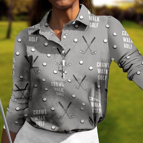 

Damen poloshirt Golfhemd Geknöpftes Poloshirt Atmungsaktiv Schnelltrocknend Feuchtigkeitsableitung Langarm Golfbekleidung Golfkleidung Regular Fit Buchstabe Bedruckt Frühling Herbst Tennis Golfspiel