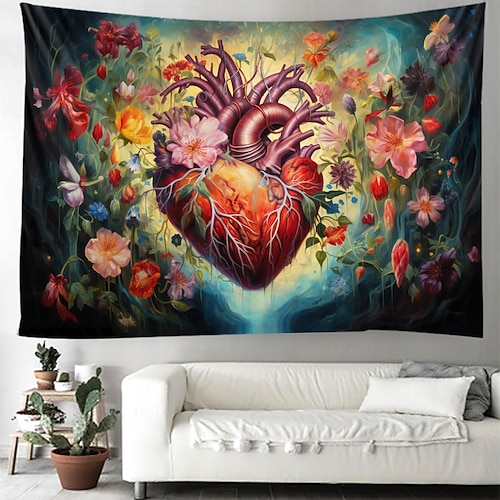 

Floral Heart Hanging Tapestry Wall Art Large Tapestry Mural Decor Photograph Backdrop Blanket Curtain Home Bedroom Living Room Decoration