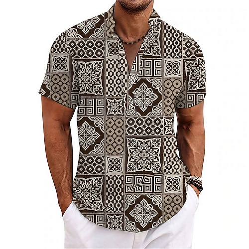 

Hombre Camisa camisa de lino Floral Cosecha Tótem Escote Chino Caqui Exterior Calle Manga Corta Estampado Ropa Lino Moda Ropa de calle Design Casual